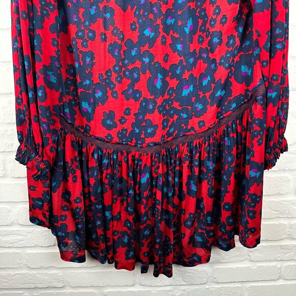 Free People Merlot Combo Love Letter Red & Blue Floral Size Small - Picture 8 of 16